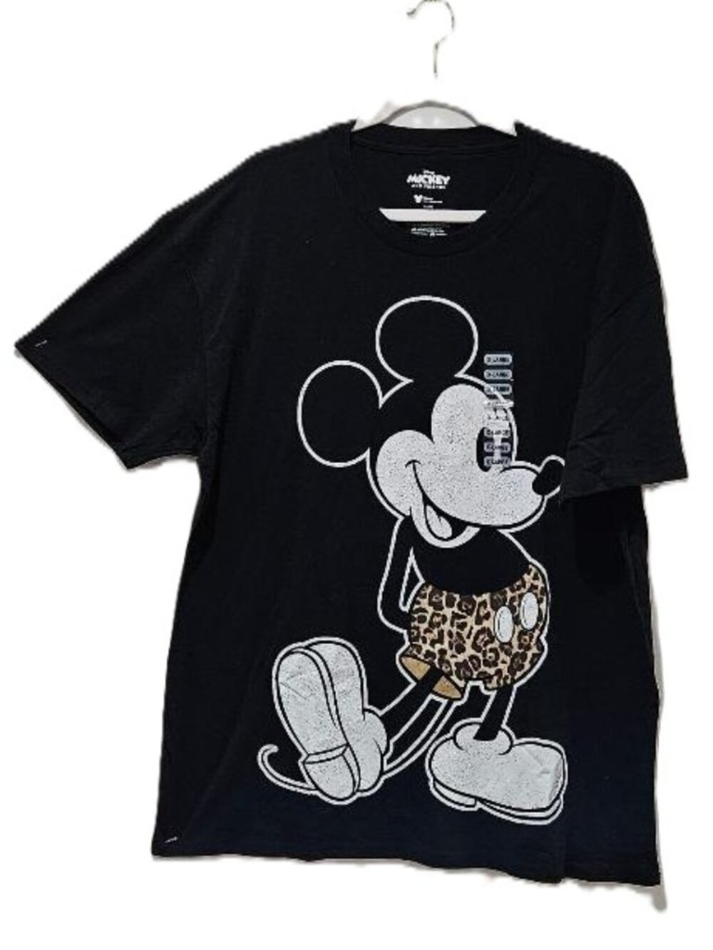 New DISNEY BLACK MICKEY MOUSE LEOPARD SHORTS SHORT SLEEVE TEE  T-SHIRT  L  XL